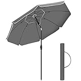 SONGMICS Sonnenschirm 200 cm, Sonnenschutz, UPF 50+, Strandschirm, beidseitig um 30° knickbar, höhenverstellbar, mit Tragetasche, für Balkon, Garten, Terrasse, Strand, ohne Ständer, grau GPU065G01