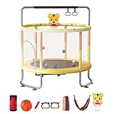 5FT Kindertrampolin, Trampolin für Kinder,Indoor Trampoline Kinder mit Basketballkorb, Schaukel und Zugring Outdoor Trampolin 440lbs Tragfähigkeit für Kinder, Geburtstagsgeschenke (Orangegelb)