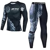 Generisch Trainingsanzug Herren Kompressions Set Kompressionsshirt und Hose Atmungsaktive Jogginganzug Langarm Sportanzug Basisschicht Schnell Trocknen Fitnessanzug Funktionsshirt Sport Leggings
