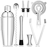 Newaner 750 ML cocktail set, 8 stück edelstahl shaker mixer, professionelle barkeeper zubehör, mit shaker, doppel messbecher, löffel, Pourer, zum mischen von getränken, zuhause, bar, party (Silber)