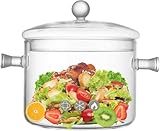 Glastopf mit Deckel, Herdplatte, Kochtopf mit Deckel und Griff, Simmertopf, klarer Suppentopf, hochwertiges Borosilikatglas, Kochgeschirr (1900 ml)