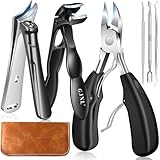 Nagelknipser für Eingewachsen Dicke Nägel, 2025 Angled Head Toe Nail Clippers with Catcher, Heavy Duty 45° Slanted Toenail Clippers, 37mm Wide Opening Nail Cutter with Long Handle, 6PCS