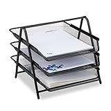 Relaxdays Dokumentenablage aus Metall, Briefablage 3 Fächer, Mesh Design Schreibtischablage für A4 Dokument, schwarz, 35.5 x 29.5 x 27 cm