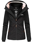 MARIKOO Designer Damen Übergangs Jacke leicht gefüttert Kapuze kurz B659 [B659-Erdbeer-Schwarz-Gr.XL]