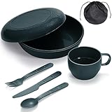 Berglander Camping Mess Set mit Schüssel, Teller, Tasse, Löffel, Gabel, Messer und Tragetasche, Campingzubehör Ausrüstung für Reisen, Picknick, einfach zu transportieren und zu reinigen (Grün)