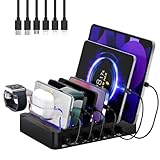 Acocodi USB Ladestation Multi Dock 6 Ports 68W Smart Schnellladedockstation für mehrere Geräte, kompatibel für Phones lPad lwatch Stand Tablet Mehrere Geräte (6 Kabel inklusive)