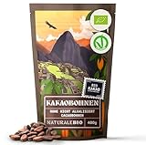 NaturaleBio Rohe Kakaobohnen. 400g -Kakaobohnen. Natürliche und reine Rohkost. Kakao produziert aus der Theobroma-Kakaopflanze.