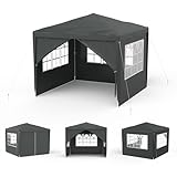 Aufun Pavillon Partyzelt 3x3 m Wasserdicht Festzelt Bierzelt Gartenzelt Outdoor Gartenpavillon UV Schutz mit 4 abnehmbaren Seitenwänden & Dach Winterfest Camping Zelt- Anthrazit
