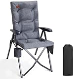 EVER ADVANCED Campingstuhl Faltbar Rückenverstellbar in 4 Positionen bis 150 KG Klappstuhl 6cm Dicke Gepolstert mit Seitentasche Getränkhalter Gartenstuhl Hohe Lehne Angelstuhl für Camp Garten Balkon
