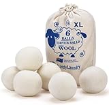 HANDY LAUNDRY Sheep Wool Dryer Balls Pack of 6 Premium 100% Natural XL Fabric Softener Reusable, Saves Drying Time