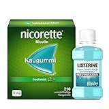 NICORETTE Kaugummi Vorratspack 2mg freshmint – Nikotinkaugummi zur Raucherentwöhnung – Minzgeschmack –2mg Nikotin – Rauchen aufhören – 210 St. + Listerine Cool Mint mild 80ml
