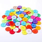 100 Stück Knöpfe Bunt Gemischt, Knöpfe Bunt Zum Annähen, Buttons Selber Machen, Gemischte Farben 4-Loch Rund Bastelknöpfe Für Basteln Nähen Kinder Diy Painting Geschenk Deko (25mm)