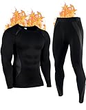 YESWEL Thermounterwäsche Herren L, Winter Skiunterwäsche mit Innenfleece, Funktionsunterwäsche mit Eingriff, Atmungsaktiv Thermo Unterwäsche