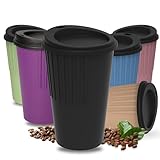 Kaffeebecher to go 300 ml - Becher mit Deckel & Riffel-Optik als Hitzeschutz - Trinkbecher BPA-frei - Made in Germany Travel Mug perfekt fürs Büro, Auto & Uni, Farbe:schwarz