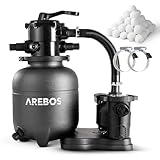 Arebos Sandfilteranlage mit Pumpe inkl. 600g Filterbälle | 350W | 9500 L/h | Tankvolumen bis zu 20 kg Sand | 7 - Wege Ventil mit Griff | mit Druckmanometer | Poolfilter | Schwarz