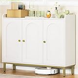 Hzuaneri Sideboard, Buffetschrank, Küchenschrank, Küchekommode, Geschirrschrank mit 3 Türen, Verstellbare Einlegeböden, für Küche und Wohnzimmer, Aufbewahrungsschrank 30 x 100 x 80,5 cm, Weiß SC21313G