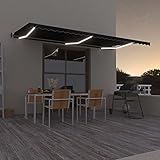 SECOLI Elektrische Gelenkarmmarkise mit LED Windsensor Markise Gelenkmarkise 600 x 350 cm Terrassenmarkise Klemmmarkise Sonnenmarkise Balkonmarkise Sonnenschutz Anthrazit