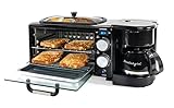Nostalgia 3-in-1 Retro Frühstücksstation - Inklusive 5-Tassen-Kaffeemaschine, Antihaft-Keramik-Grillplatte und 4-Scheiben-Toaster-Ofen - Eingebauter Timer, wiederverwendbarer Kaffeefilter