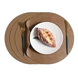 PinnWaa Tischsets Leder, 4er Set Abwaschbar Doppelseitigen Rund Platzdeckchen, Wasserdicht rutschfest Hitzebeständig Doppelseitigen Kunstleder Lederoptik Platzset(Hellbraun+Braun)