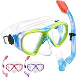 WOVOKA Schnorchelset Kinder - Taucherbrille Kinder mit Schnorchel Anti Leck Anti Fog HD Tauchmasken Dry Schnorchel für 4-13 Jahren Jungen Mädchen