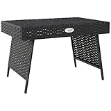 Outsunny Klappbarer Beistelltisch für den Außenbereich, Rattan-Garten-Couchtisch mit Stahlgestell, platzsparende Bistro-Gartenmöbel für Terrasse, Balkon, 60 x 41 x 41 cm, schwarz