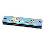 JANZU Giraffen Muster Dual Reihen 32 Loch Kinder Mundharmonika Harmonika Blau