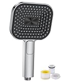 Duschkopf Wassersparend, Duschbrause Groß 135mm, Handbrause mit Antikalk-Funktion 【Lebensmittelechtes Silikon】【43% Wassereinsparung】, AirMix Brausekopf Dusche mit 3 Strahlarten, Chrom (Ohne Schlauch)