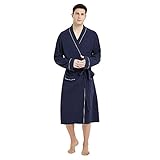 U2SKIIN Morgenmantel Herren 100% Baumwolle, Bademantel leicht Kimono Saunamantel Hausmantel lang (Marineblau, L/XL)