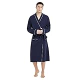 U2SKIIN Bademantel Herren 100% Baumwolle, leichter Herren Bademantel Morgenmantel Kimono Sauna Bademantel Saunamantel (Marineblau, L/XL)