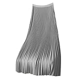 Plisseerock Damen Midi, Faltenrock Damen A Linie, Satin Rock Knielang Midirock Röcke Lässig Plissee Wickelrock für Frauen Skirt Freizeitrock Einfarbig Herbstrock Sommerrock Elegant Rock