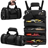Adiwo Werkzeug Rolltasche, Werkzeugrolle Schraubenschlüssel Rolltasche 6 Taschen, 49.5x32cm Canvas Schraubenschlüssel Werkzeugtasche, Autositz Aufbewahrungstasche mit Reißverschlusstaschen(Schwarz)