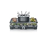 SEVERIN Raclette-Fondue-Kombination für 8 Personen, 2-in-1 Raclette Grill mit Grillplatte & Fondue-Set, Antihaftbeschichtung, inkl. 8 Pfännchen, Schabern & Fondue-Gabeln, spülmaschinengeeignet, RG2347