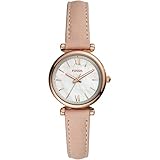 Fossil Damenuhr Carlie Mini, Quarzwerk, 28mm Rose Gold Edelstahlgehäuse mit Lederarmband, ES4699