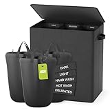 Wäschekorb Mit Deckel, 160L Extra Große Wäschekorb 3 Fächer Schmutzige Kleidung Hampers Für Wäsche Wäschesammler 3 Fächer Geteilt Wäschekorb Veranstalter Für Schlafzimmer, Dunkelgrau