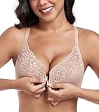DotVol Damen Große Größen BH Vorderverschluss Floraler Spitze Unterwäsche Ungepolster Alltag T-Rücken Bra(Beige, 100C)