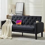 GRAVFORCE Sofa 2 Sitzer Couch mit 2 Ladeports und 2 Becherhaltern 157cm 2er Sofa Klein für Jugendzimmer, Wohnzimmer, Wohnung, Büro, Einfache Montage Kunstleder Schwarz