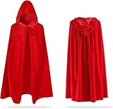 Roter Umhang Mit Kapuze, Rotkäppchen umhang, Vampir Umhang Lange Samt Cape Kostüm Halloween Weihnachten Erwachsener Unisex Mittelalter Pagan Fasching Cosplay Party