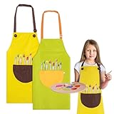Molain 2 Stück Malschürze Kinder, Malkittel Kinder Mit Tasche schürze kinder schule malkittel schule Kochschürze Kinder für Malen Kochen Backen Gartenarbeit DIY Kunst(Gelb und Grün)