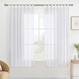 MIULEE Gardinen Schlaufenschal 2er Set Vorhänge Transparente Schlaufen Gardine Weiss aus Voile Vorhang Transparent Wohnzimmer Luftig Dekoschal für Schlafzimmer 145 x 140 cm (H x B), Tab Top Weiß