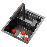 Multifunktionale Edelstahl-Küchenspüle, 32 x 39 x 22 cm, mit Arbeitsplatte und Wasserhahn, ideal für Wohnungen, langlebiges und stilvolles Design für müheloses Kochen und Reinigen