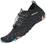 SAGUARO Badeschuhe Damen Herren Wasserschuhe Schwimmschuhe Schnelltrocken Aquaschuhe Strandschuhe Leicht Neoprenschuhe Surfschuhe rutschfeste Tauchschuhe Wassersportschuhe Stil 1:Schwarz Gr.48 EU