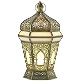 Marrakesch Boho Deko Teelichthalter Windlicht aus Metall & Glas Lamin 33cm | Orientalische Kerzenhalter Laterne modern als Marokkanische Balkon Garten oder Wohnzimmer Deko | Gartendeko für draußen