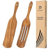 Teakholz-Sauerteig-Brot-Backzubehör, 33,5 cm, Holzspatel, Löffel, Utensilien-Set zum Kochen, dünne Spurtles für Sauerteig, Starterglas, Mischen, Rühren, Verteilen, Essentials-Werkzeuge, 2 Stück