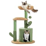 PETEPELA Kratzbaum 78cm Moderner Kaktus Katzenkratzbaum für klein-mittel Größe Katzen Katzenbaum mit Plüsch Höhle Bommelkugel Sisal-Seil Kratzstange