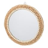 Cabilock Hängender Runder Schminkspiegel mit Geflochtenem Umweltfreundliches Material Stilvolle Wanddekoration für Wohnzimmer Schlafzimmer und Eingangsbereich für Verschiedene Räume