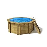 Paradies Pool® Holzpool Kalea Komplettset inkl. Sandfilteranlage, Edelstahlleiter Tiefbecken, Blaue Folie mit 0,8mm Stärke, Achteck-Pool, 354 x 118 (Ø x H), Menge: 1 Stück