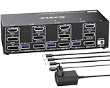 KVM Switch 3 PC 3 Monitore 8K@60Hz 4K@144Hz,Triple Monitor HDMI+2 Displayport KVM Switch für 3 PC Teilen 3 Monitors und 4 USB3.0-Geräte, mit 12V DC Netzteil+Verdrahtet Fernbedienung und 2 USB-Kabel