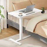 VASAGLE Beistelltisch mit Rollen, mobiler Stehtisch, 70 x 40 cm große Tischplatte, verstellbare Höhe, 2 Getränkehalter, Schlitz für Handy oder Tablet, wolkenweiß LSD600W01