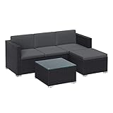 SONGMICS Gartenmöbel-Set, Balkonmöbel aus PE-Polyrattan, Terrassenmöbel, Ecksofa, Outdoor, handgeflochtenes Rattan, Lounge-Set, mit Kissen und Glastisch, schwarz-grau GGF005B04