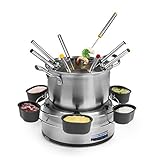 Princess Family Fondue-Set - 800 W, 1,2 Liter Fassungsvermögen, Thermostat, Edelstahl, doppelter Boden, 8 Fonduegabeln, 6 Dipschalen, Silber, 172680 01.172680.01.001, edelstahl, silber